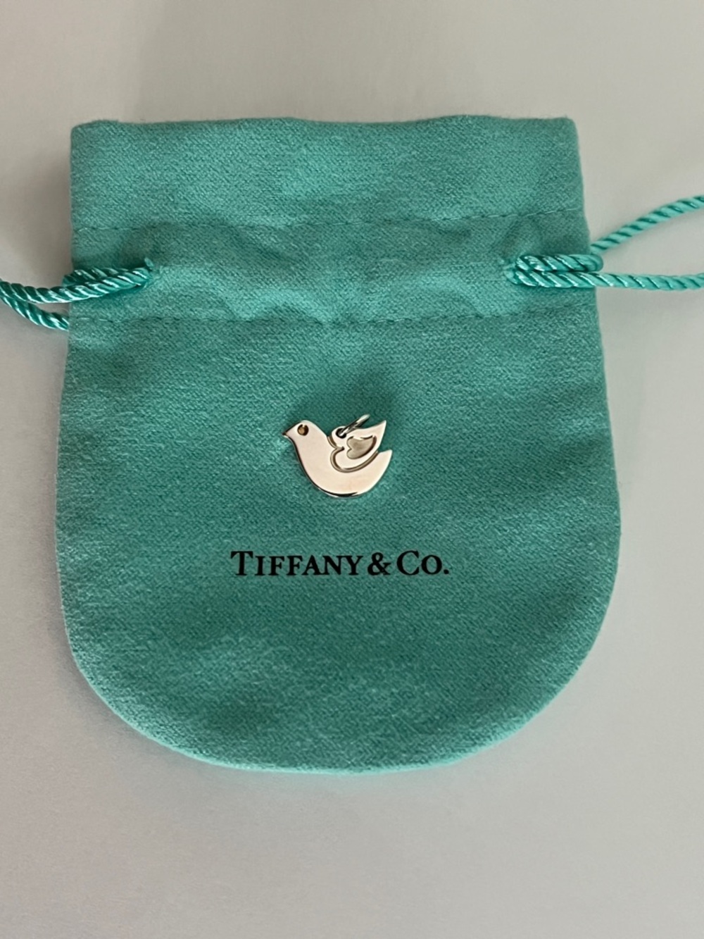Tiffany & Co. Silver Dove Charm on Tiffany Blue Pouch